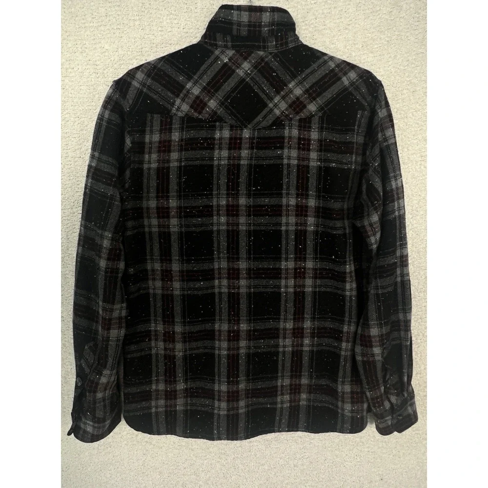 Levi's Shirt Jacket Mens M Black Plaid Wool Blend Western Yoke Flannel Shacket